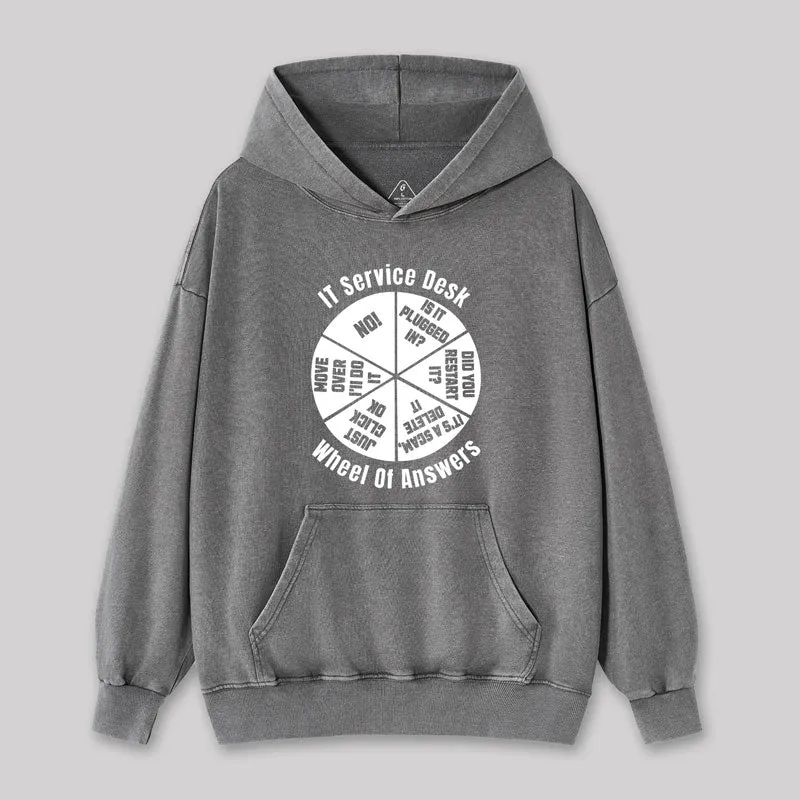 It Service Desk Wheel Of Answer Nerd Washed Hoodie