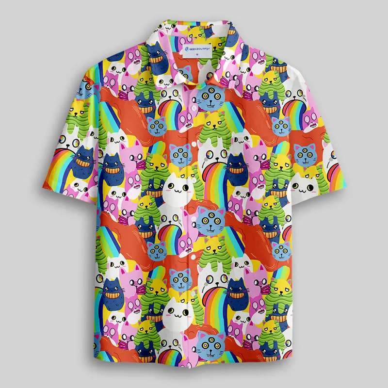 Exploding Cat Button Up Pocket Shirt