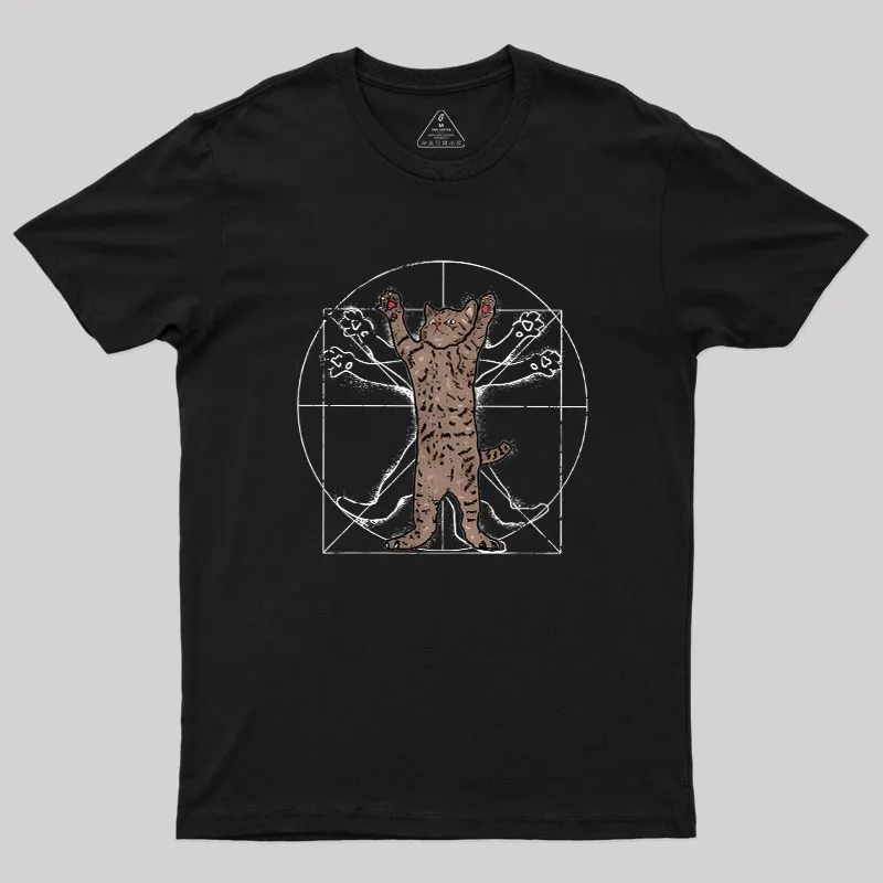 Vitruvian Cat Geek T-Shirt - Image 2