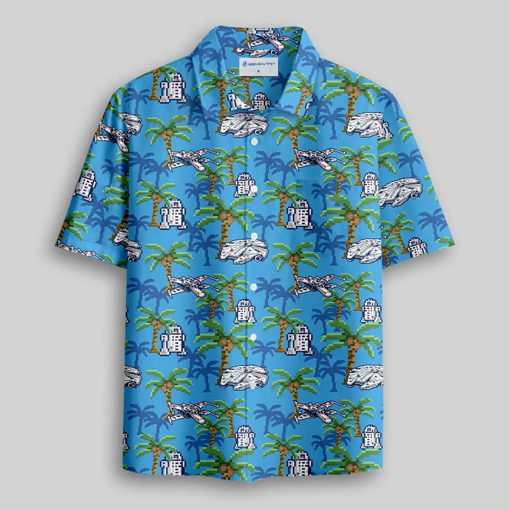 Pixel Scifi Space Button Up Pocket Shirt - Image 2