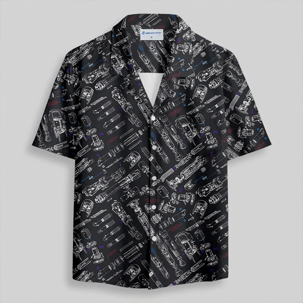 Space War Weapons Black Button Up Pocket Shirt - Image 2