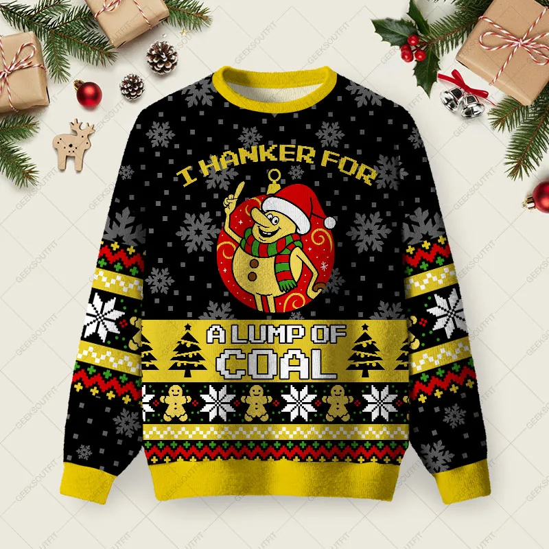 I Hanker For A Lump Of Coal Ugly Christmas Fuzzy Fleece Sweatshirt