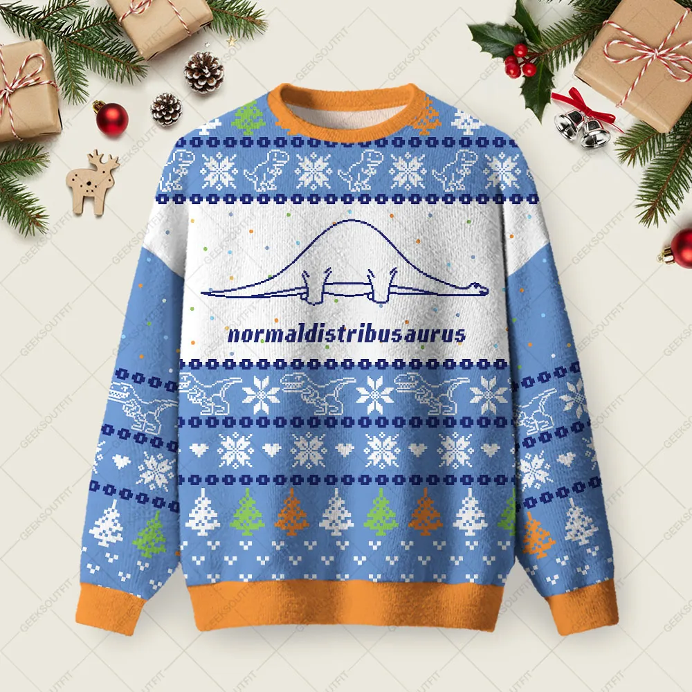 Normaldistribusaurus Ugly Christmas Fuzzy Fleece Sweatshirt