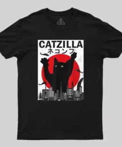 Vintage Catzilla Japanese Sunset Style T-Shirt
