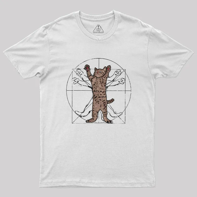 Vitruvian Cat Geek T-Shirt - Image 11