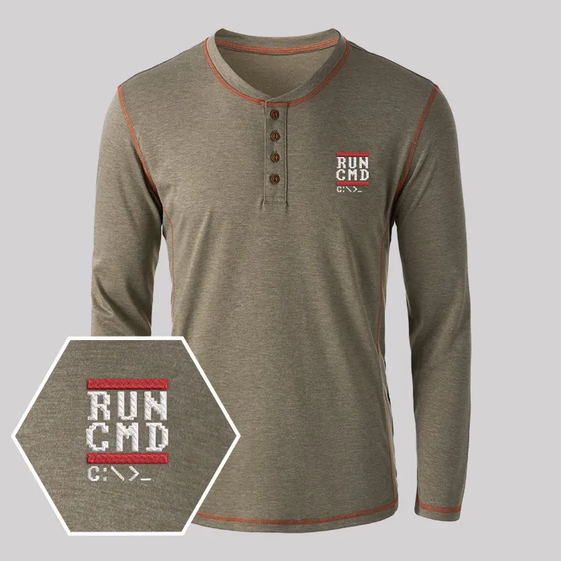 Run CMD Geek Embroidered Long Sleeve Henley Shirts - Image 6