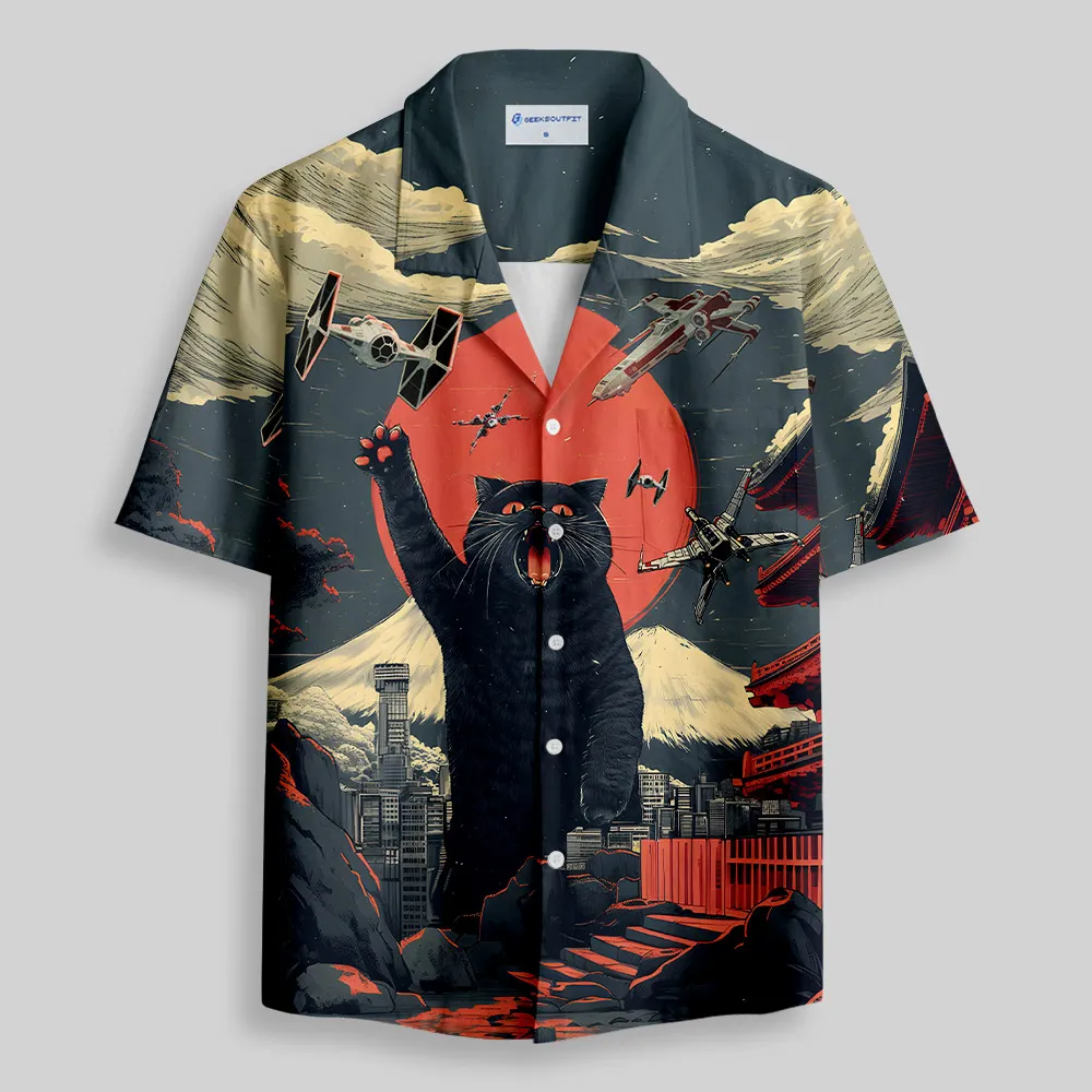 Giant Cat Sci-Fi Button Up Pocket Shirt - Image 2