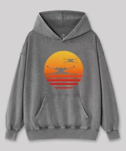 Alternative view of Sunset Wing Starfighter Washed Hoodie