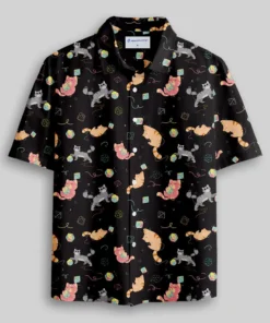 DND Dice Cat Button Up Pocket Shirt