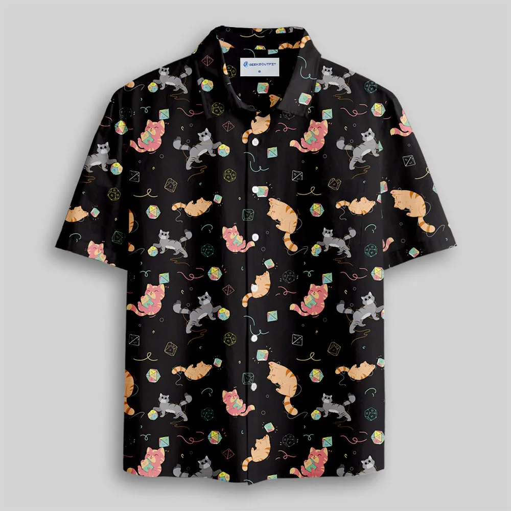 DND Dice Cat Button Up Pocket Shirt