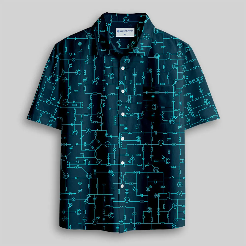 Electronic Components Arrow Dark Blue Button Up Pocket Shirt
