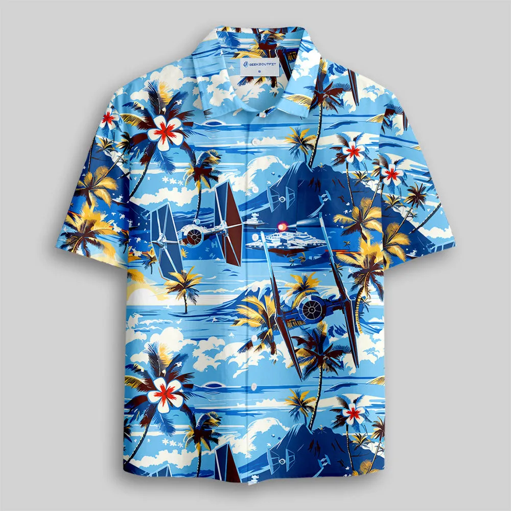 Hawaii Beach TIE Fighter Button Up Pocket Shirt - Image 2