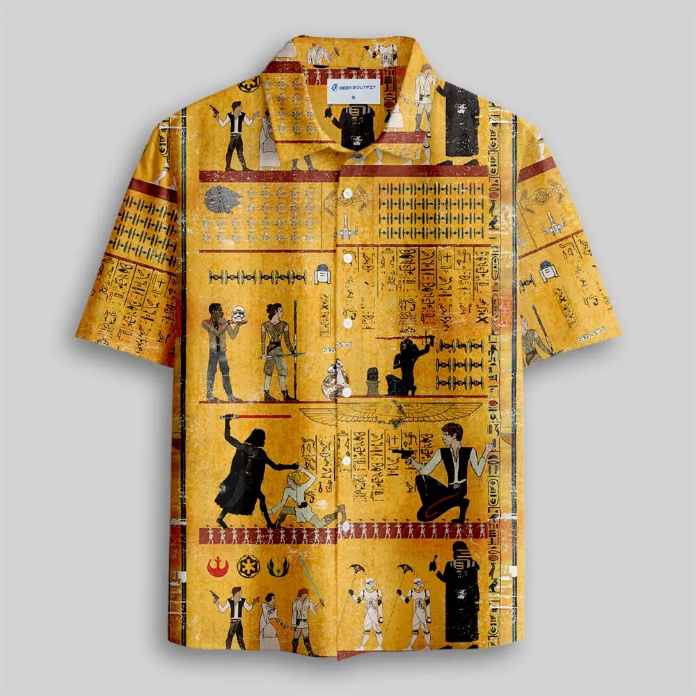 Dark Warrior Ancient Egypt Mural Button Up Pocket Shirt