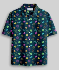 Colorful DND Dice RPG Button Up Pocket Shirt