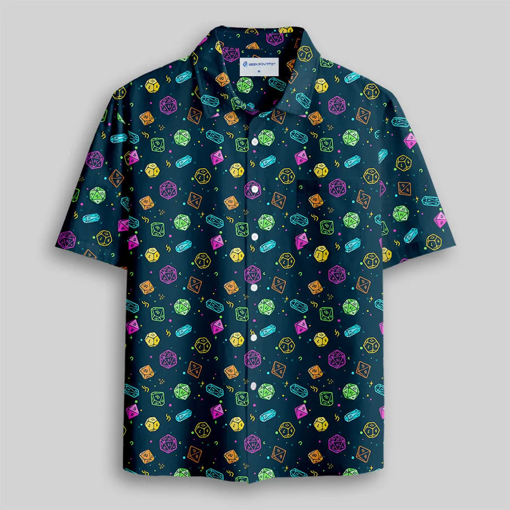 Colorful DND Dice RPG Button Up Pocket Shirt