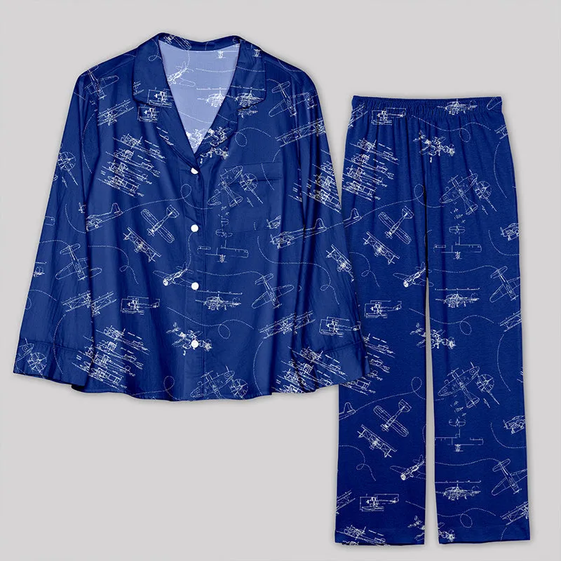 Aircraft Blueprint Pajama Sets