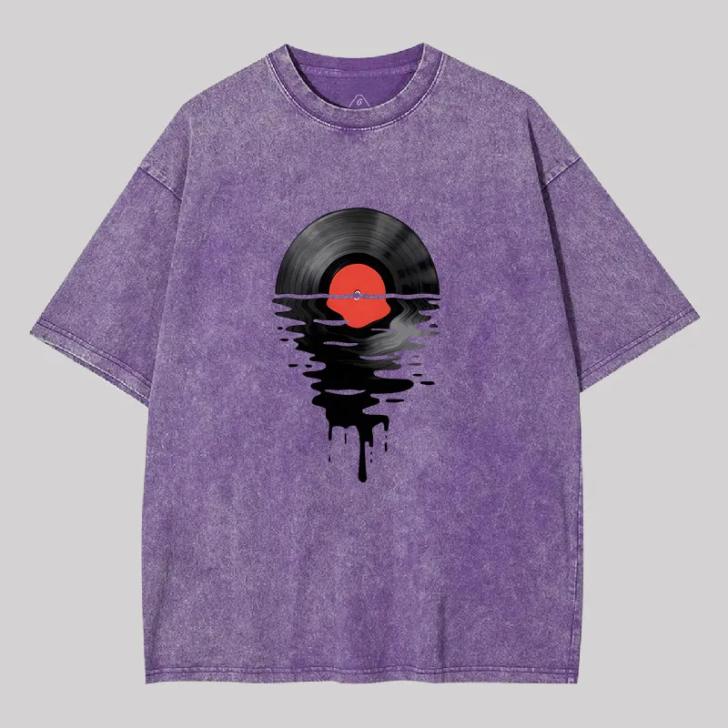 Vinyl LP Music Record Sunset Red Geek Washed T-shirt - Image 7