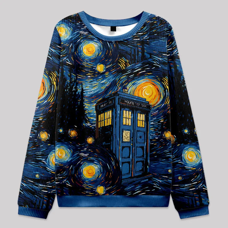 Starry Night Phone Booth Fuzzy Fleece Sweatshirt