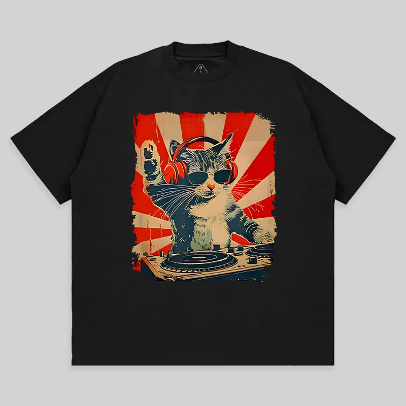 Rock Music Cat Unisex Oversized T-shirt