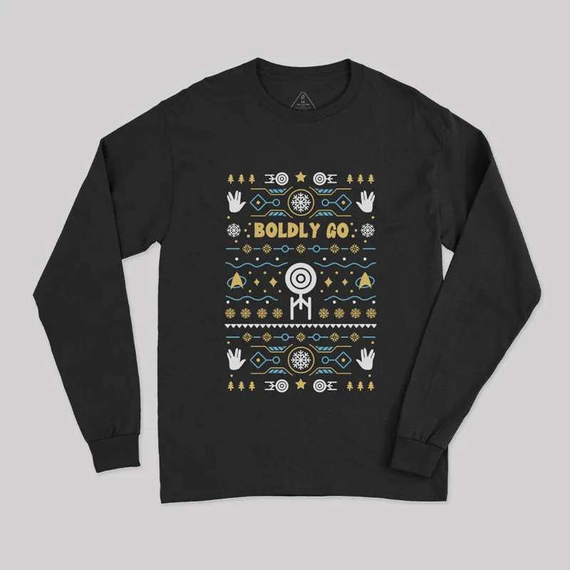 Boldly into Christmas Ugly Sweater Geek Long Sleeve T-Shirt - Image 2
