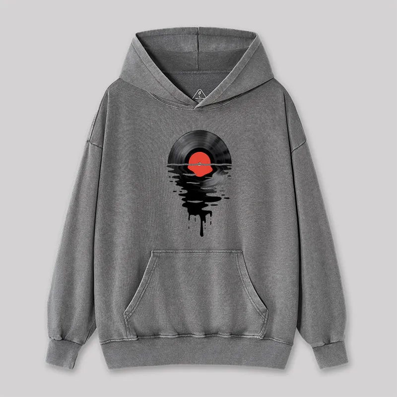 Vinyl LP Music Record Sunset Red Washed Hoodie - Image 2