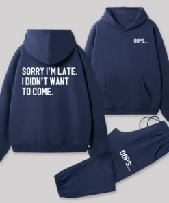 Alternative view of Sorry Im Late Front and Back Printed Geek Fleece Hoodie Set