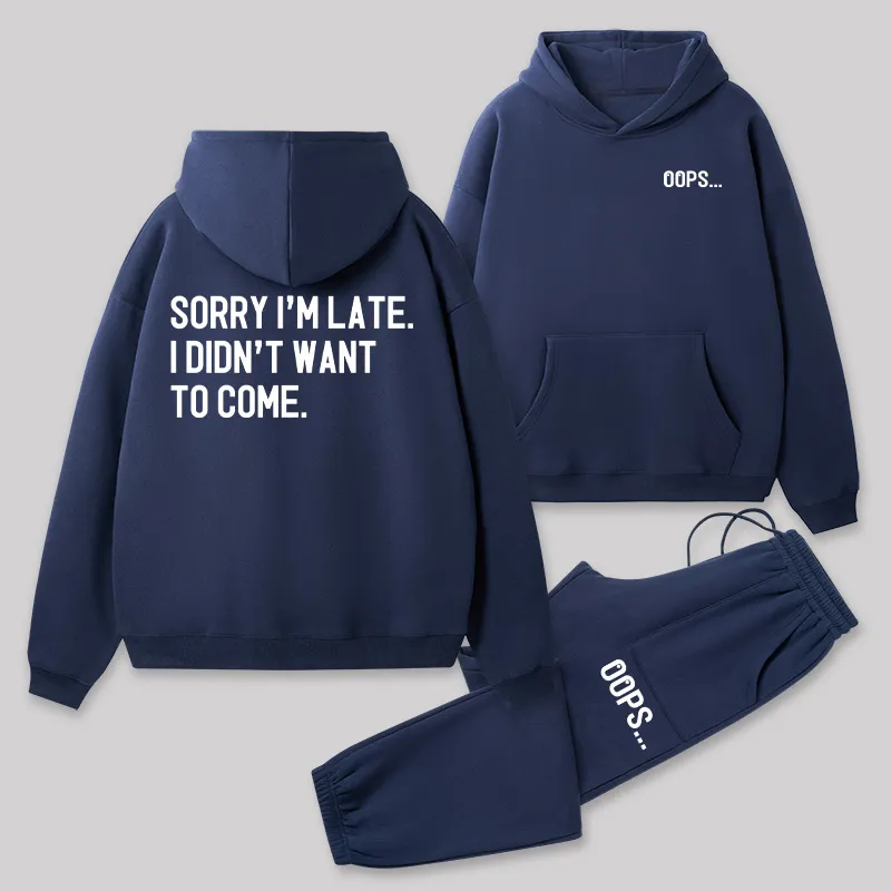 Sorry Im Late Front and Back Printed Geek Fleece Hoodie Set - Image 2