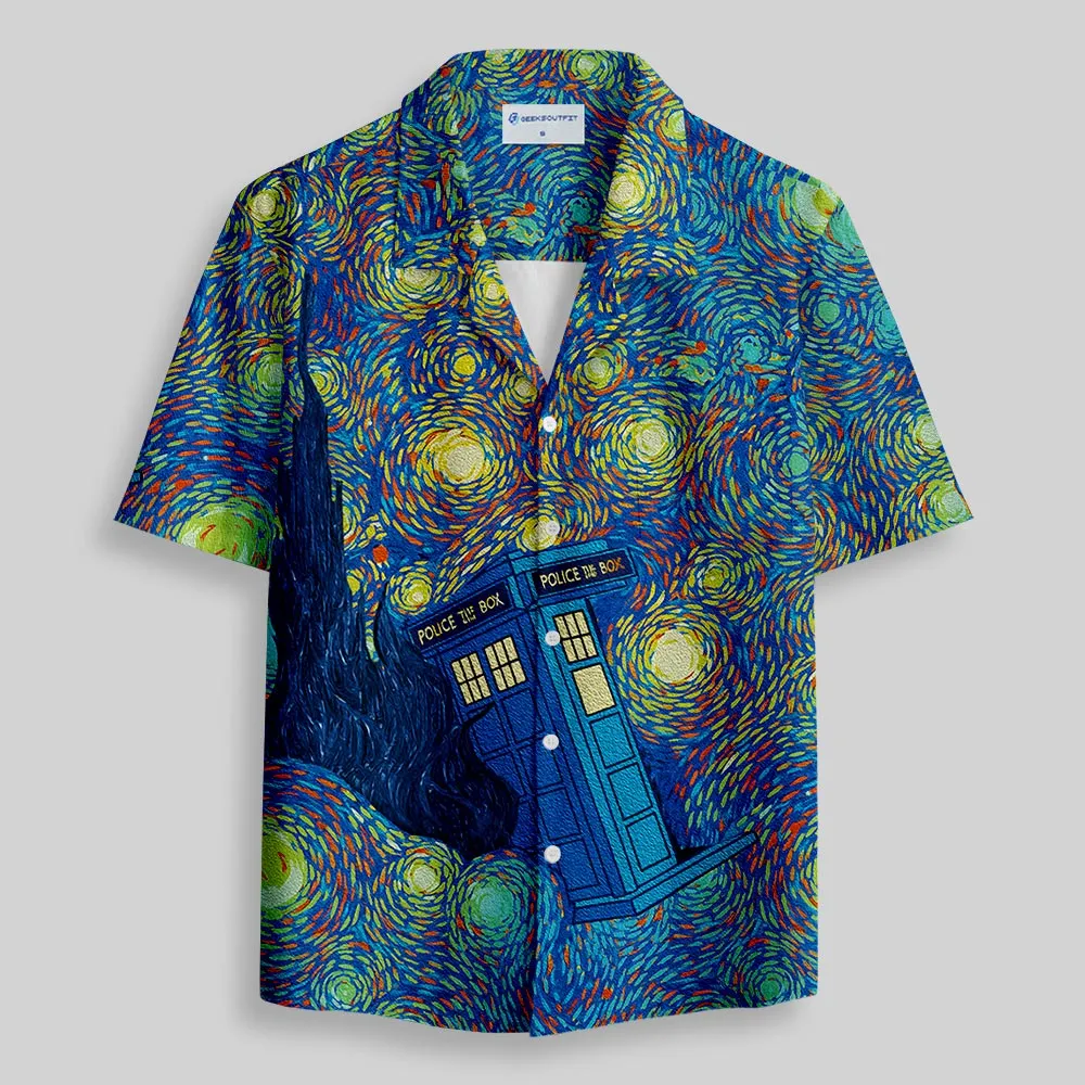 Starry Night Time Travel Machine Button Up Pocket Shirt - Image 2