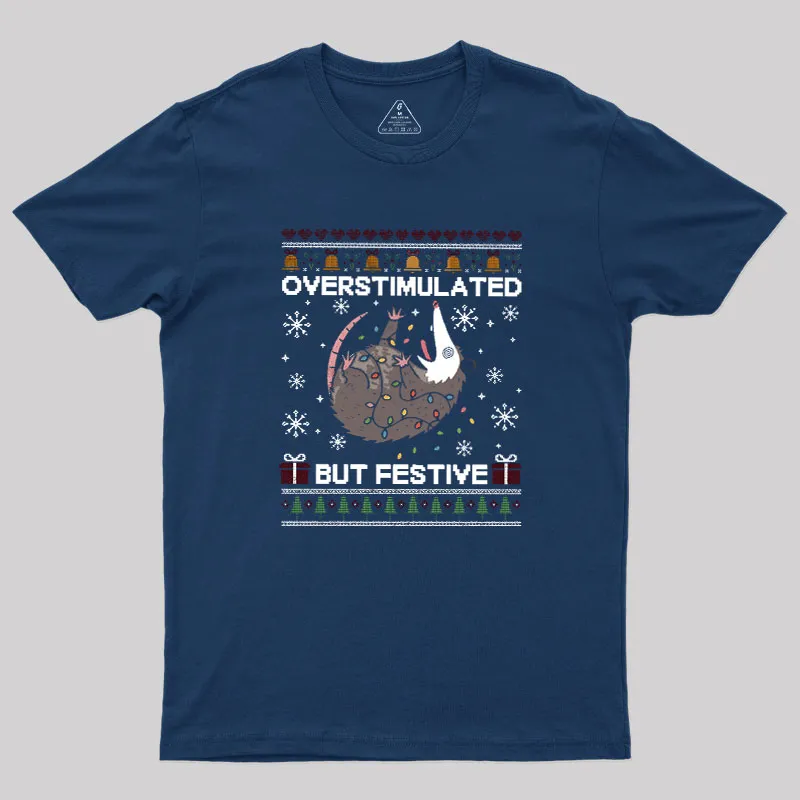 Overstimulated But Festive Possum Geek T-Shirt - Image 2