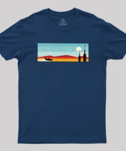 Alternative view of Desert Sunset Rocket Silhouette Geek T-Shirt