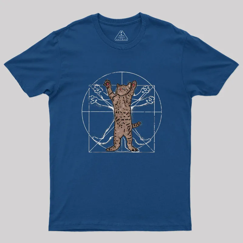 Vitruvian Cat Geek T-Shirt - Image 3