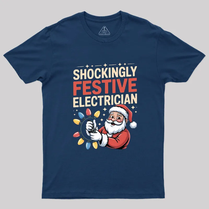 Shockingly Festive Electrician Geek T-Shirt - Image 2