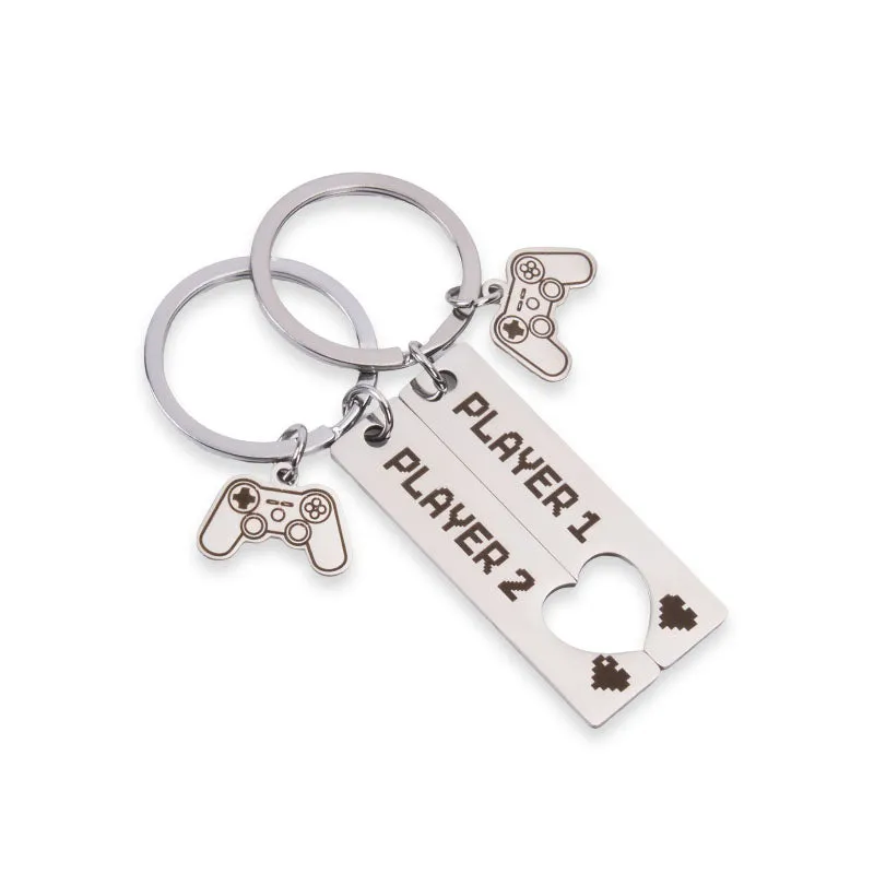 Gamer Couple Stainless Steel Spliced Keychain - Image 2