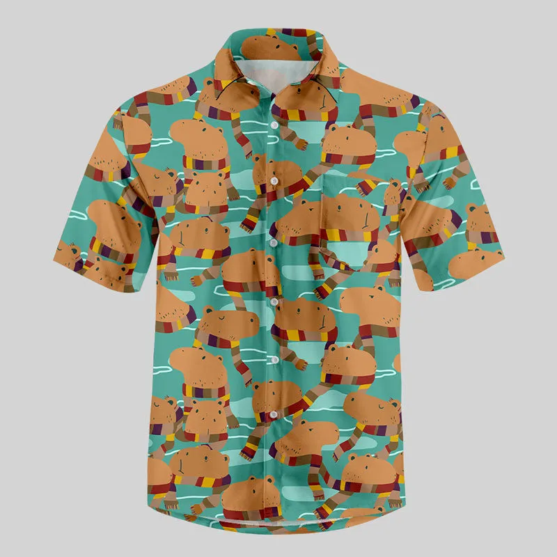 Whovian Capybara Charm Button Up Pocket Shirt