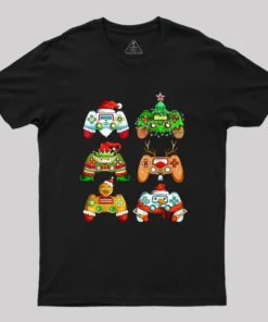 Alternative view of Christmas Santa Elf Gaming Controllers Snowman Boys Geek T-Shirt
