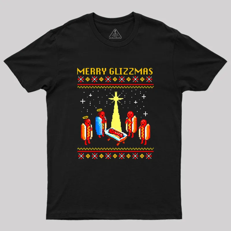 Merry Glizzmas Retro Funny Hot Dog Christmas Geek T-Shirt