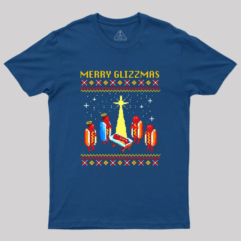 Merry Glizzmas Retro Funny Hot Dog Christmas Geek T-Shirt - Image 2