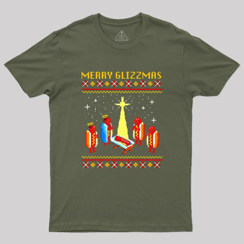 Merry Glizzmas Retro Funny Hot Dog Christmas Geek T-Shirt - Image 3