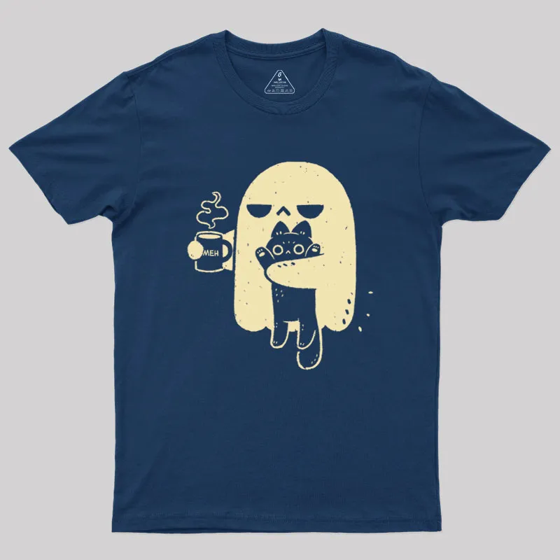 Cute Ghost Holding Cat Geek T-Shirt - Image 2