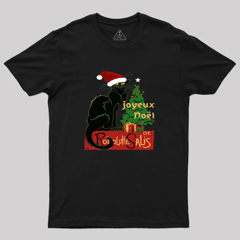 Joyeux Noel Le Chat Noir Spoof With Yule Tree v2 Geek T-Shirt - Image 2