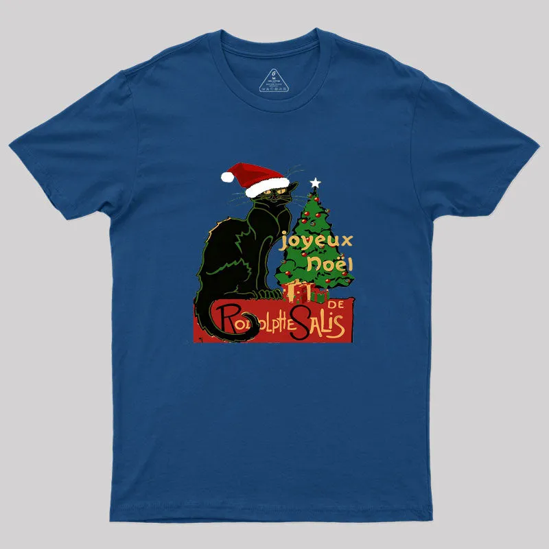 Joyeux Noel Le Chat Noir Spoof With Yule Tree v2 Geek T-Shirt - Image 3