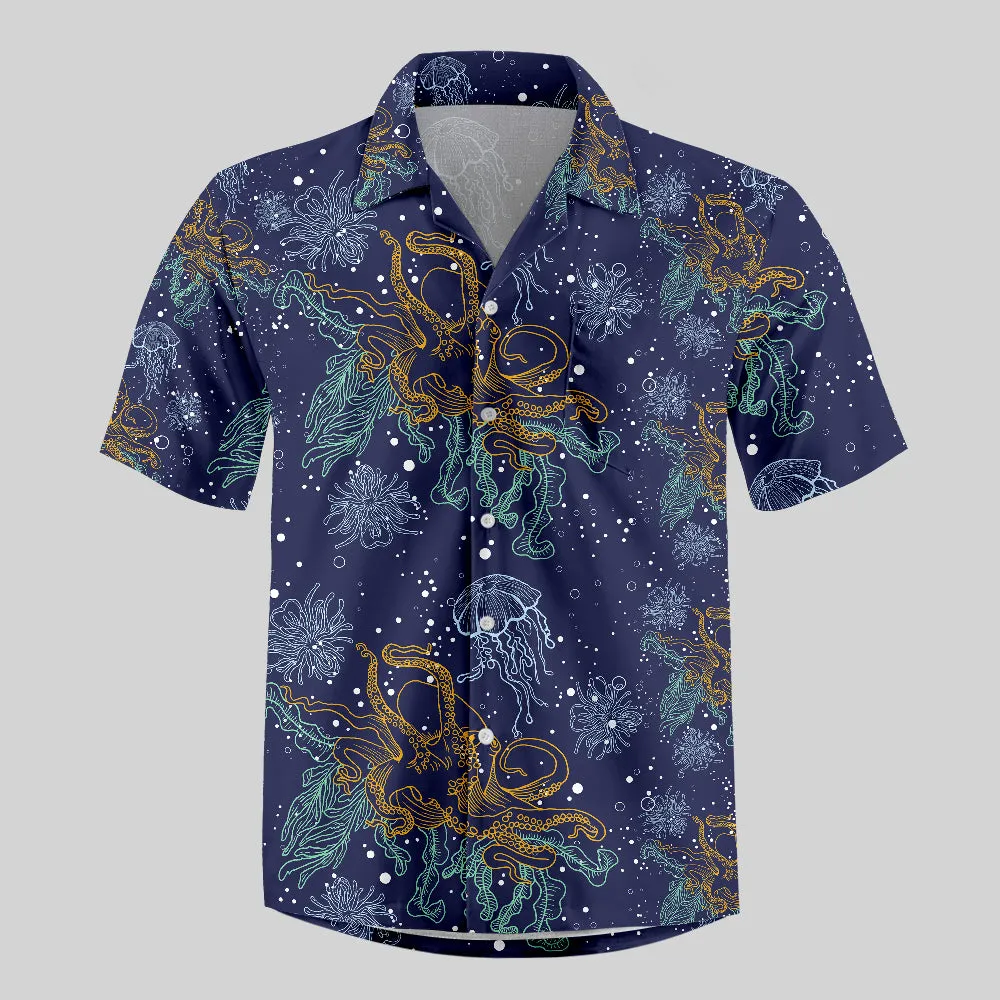 Octopus and Jellyfish on The Seabed Button Up Pocket Shirt - Image 2