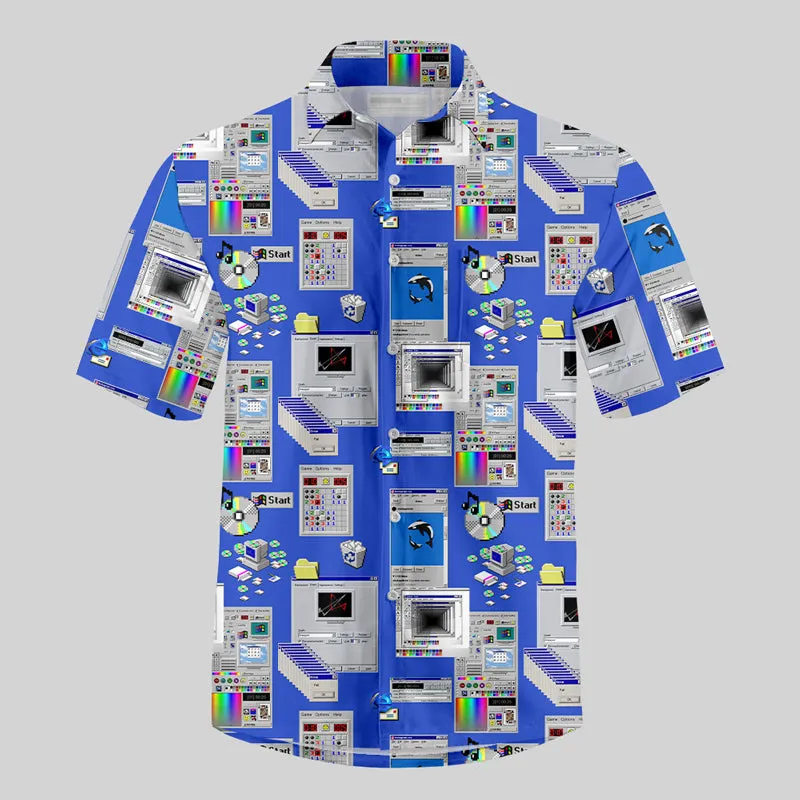Retro Steam Windows Interface Button Up Pocket Shirt
