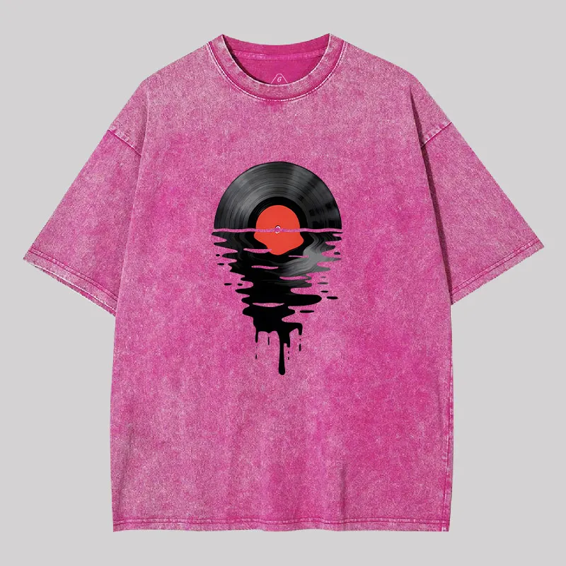 Vinyl LP Music Record Sunset Red Geek Washed T-shirt - Image 6