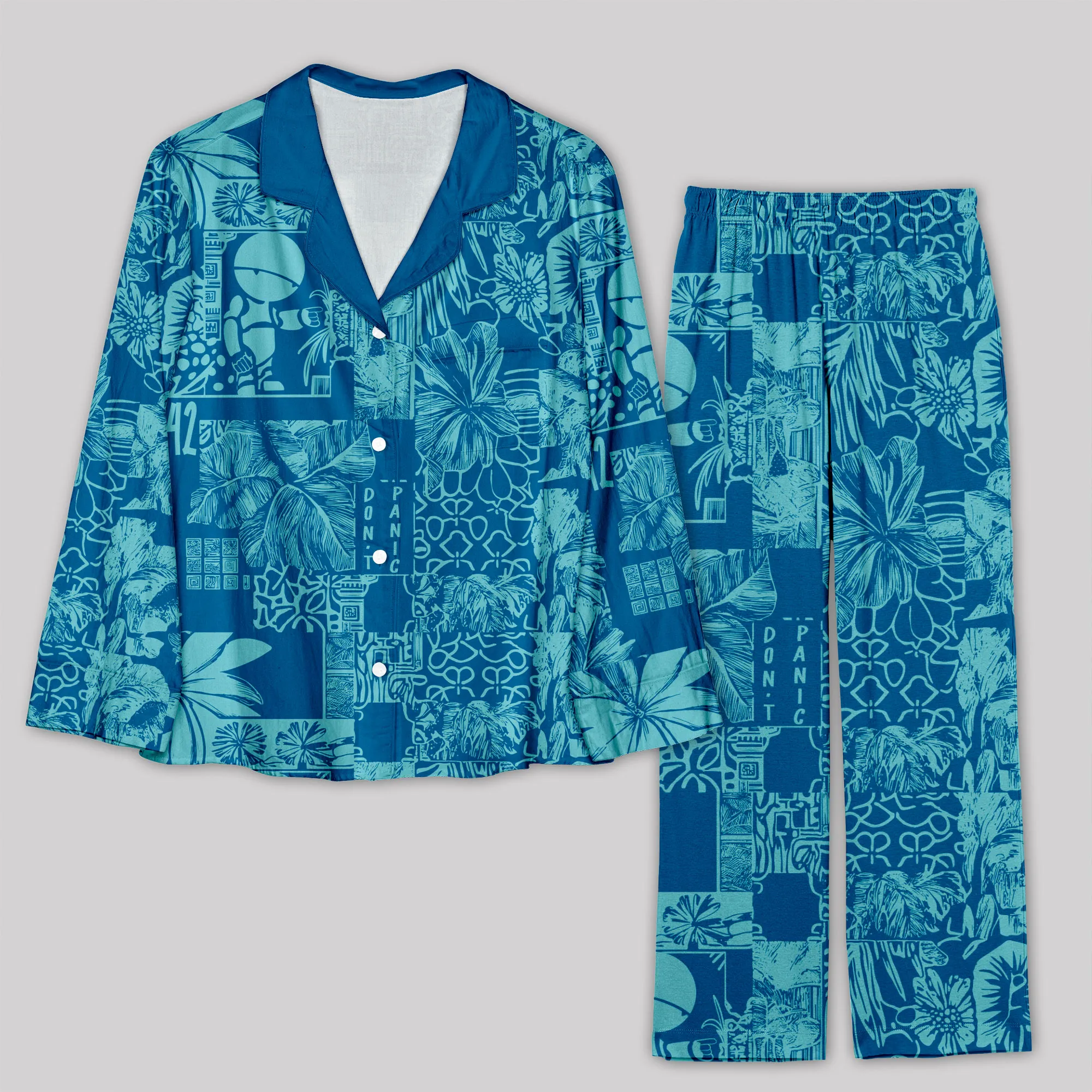 Don't Panic Blue Pajama Sets