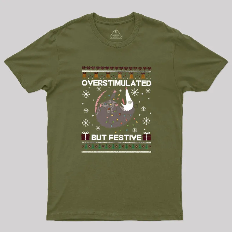 Overstimulated But Festive Possum Geek T-Shirt - Image 3
