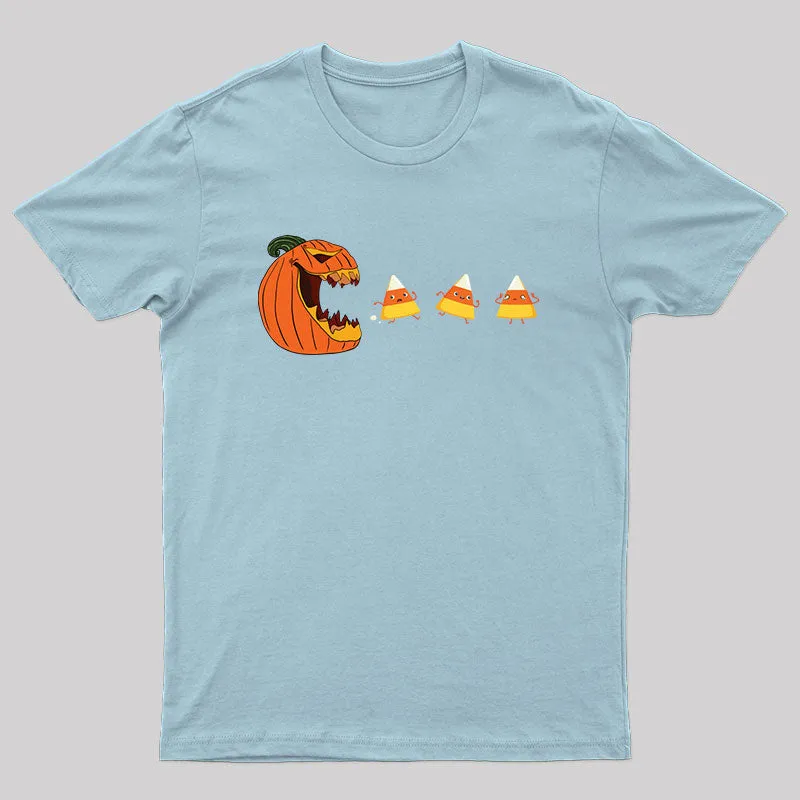 Halloween Gamer Pumpkin Eating Candy Corn T-Shirt - Image 6
