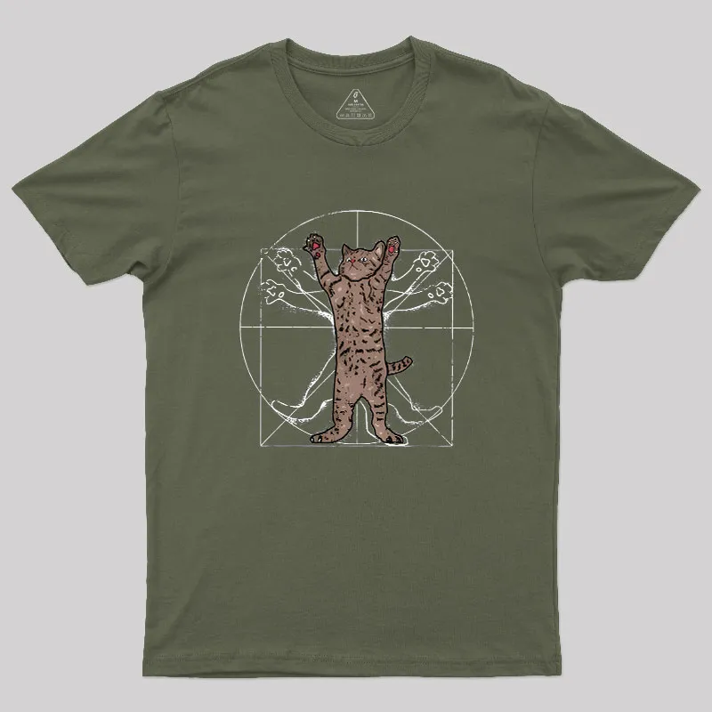 Vitruvian Cat Geek T-Shirt - Image 4