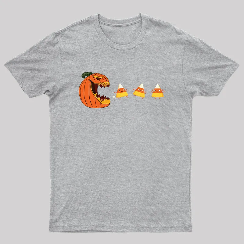 Halloween Gamer Pumpkin Eating Candy Corn T-Shirt - Image 5