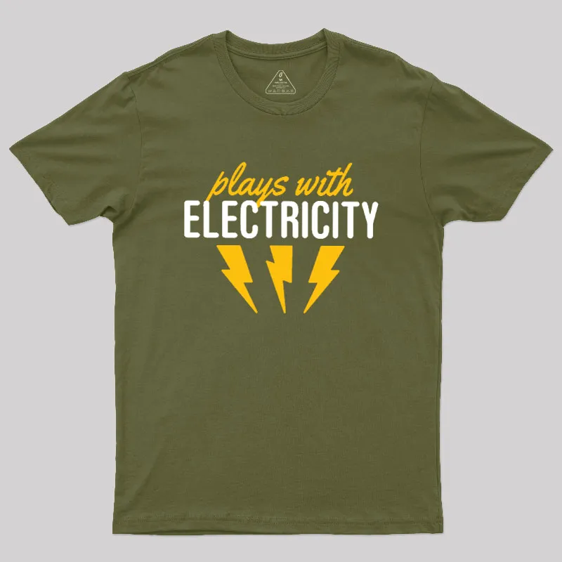 Plays With Electricity Geek T-Shirt - Image 3